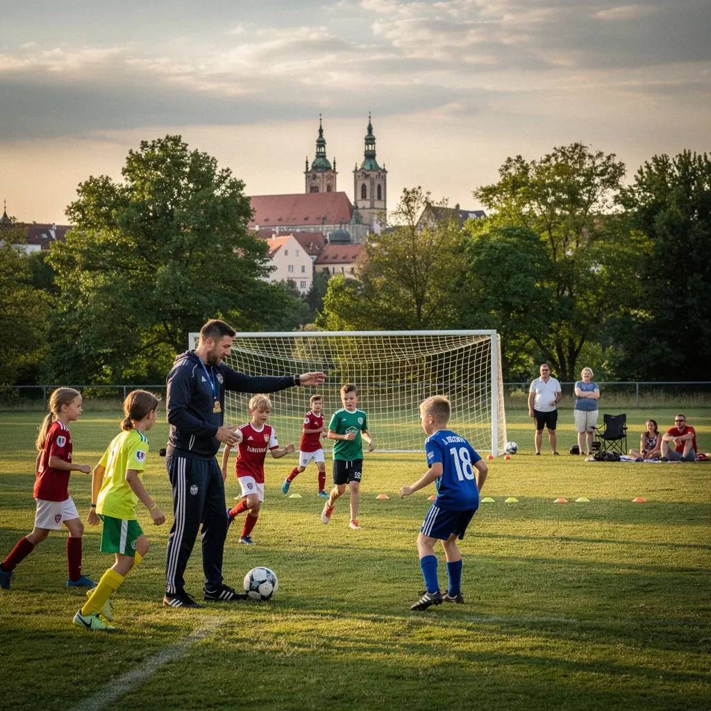 MladГ­ sportovci trГ©nujГ­ na atletickГ©m stadionu.