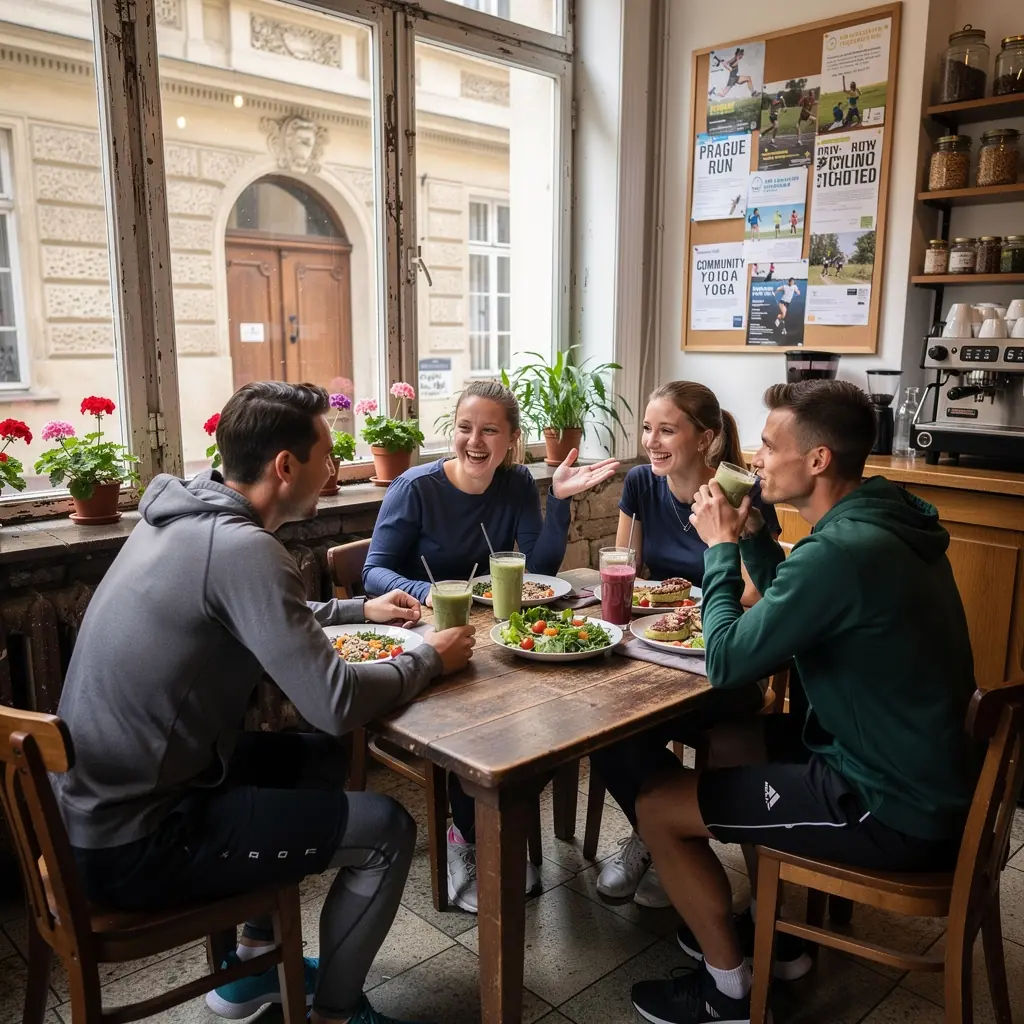 Trenéři a hráči diskutují strategii před důležitým zápasem.
